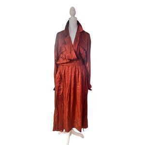 Misa Los Angeles Women's Burnt Orange Blair Satin Long Sleeve Dress Medium NWT